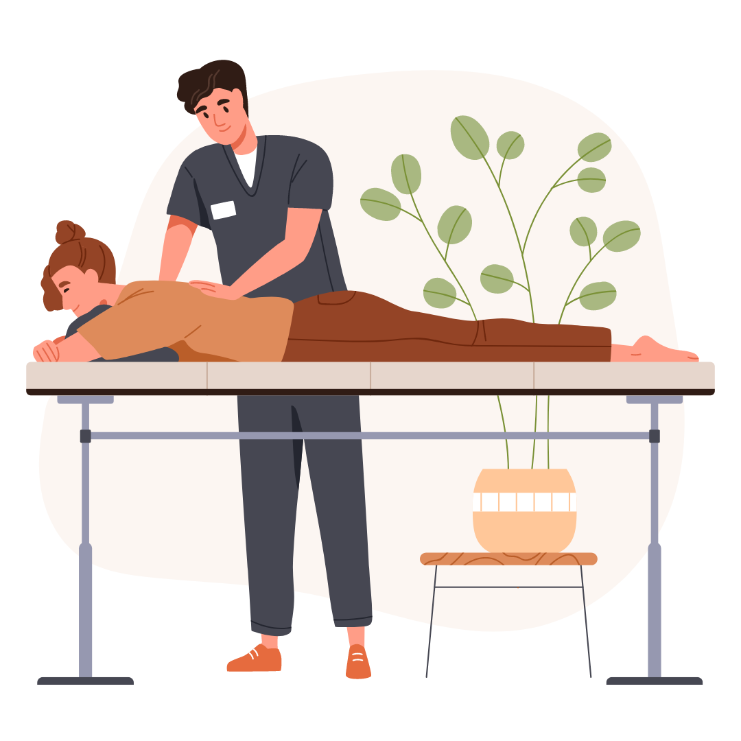 Physiotherapeut massiert Patientin auf einer Liege