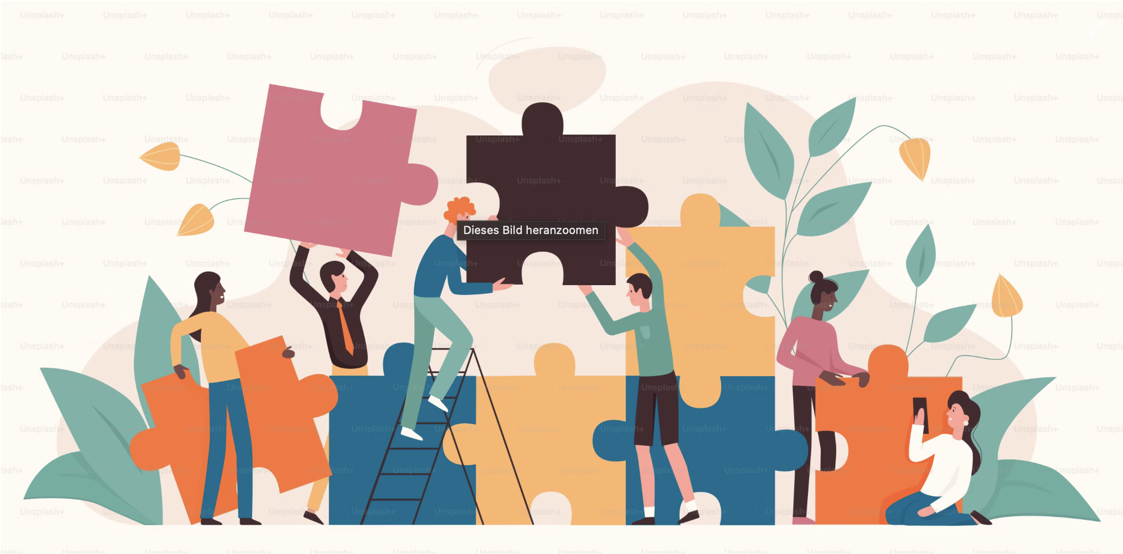 Illustration: Mehrere Team-Mitglieder bauen ein Puzzel zusammen